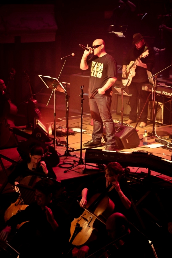Rap legend Ermehn performs at Remix the Orchestra: Full Orchestra Meets Hip-Hop. Auckland Town Hall, 31 May 2012. 